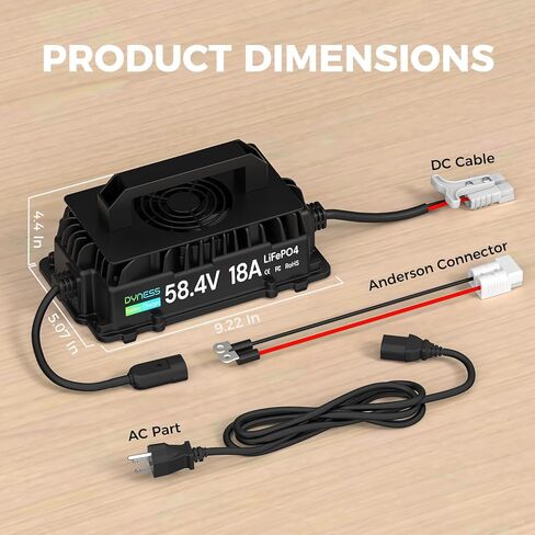 Dyness 48V 18A Golf Cart Battery Charger, 58.4V 18Amp Fast Charger for 48V Lithium Golf cart Battery, IP67 Waterproof, 48V Lithium Battery Charger Perfect for Golf cart, RV, Trolling Motor in Saudi Arabia