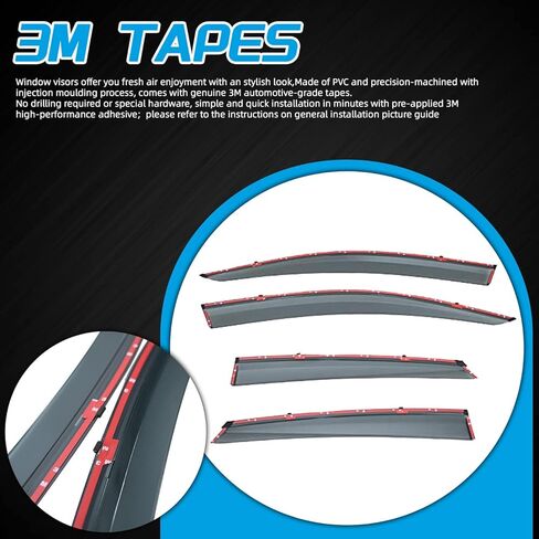 Deal 4-Piece Set Outside Mount Tape On/Clip On Type Smoke Tinted Sun/Rain Guard Vent Window Visors with Chrome Trim Compatible with 2016-2020 Civic 4-Door Sedan Only in Kuwait