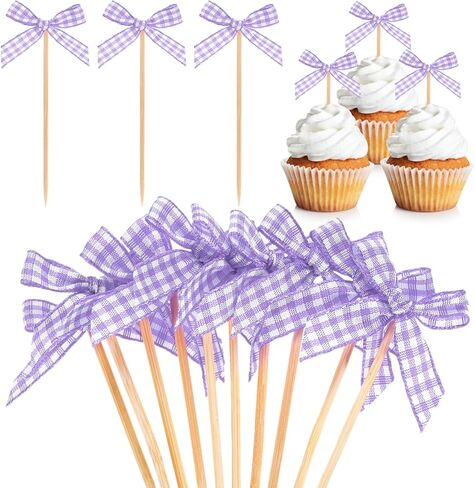 M METERXITY 60-Pack Bow Cupcake Toppers, Ribbon Bow Cake Toppers Plaid Bowknot Cupcake Picks Birthday Cake Decor for Bridal Shower/Wedding/Bachelorette Party/Birthday Decor [Red] in Kuwait