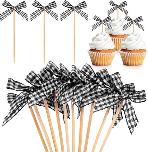 M METERXITY 60-Pack Bow Cupcake Toppers, Ribbon Bow Cake Toppers Plaid Bowknot Cupcake Picks Birthday Cake Decor for Bridal Shower/Wedding/Bachelorette Party/Birthday Decor [Red] in Kuwait