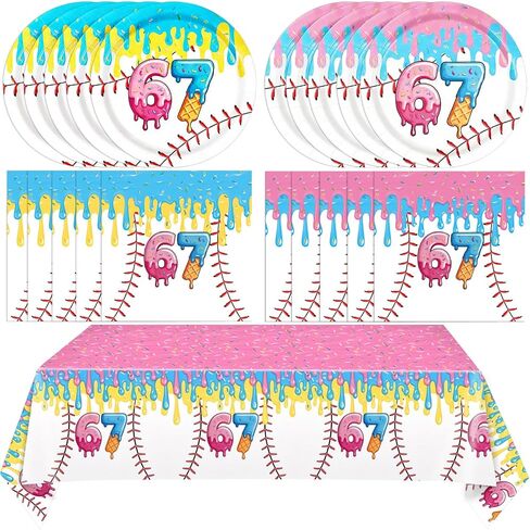 6 7 Birthday Decorations, 24Pcs Funny 67 Meme Theme Birthday Cake Toppers Six Seven Donut Ice Cream Baseball Party Supplies for Kids' Teens Adults 6 7 Cake Topper Party Supplies in Kuwait