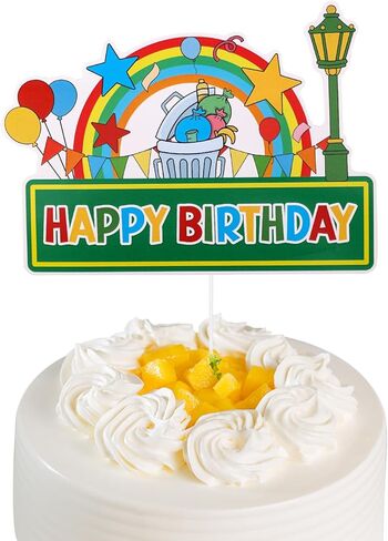 Red Brick Wall Themed Happy Birthday Cake Topper, Funny DIY Cartoon Theme Cupcake Decoration with Balloon Rainbow Trash Can Streetlights Patterns for Birthday Party Decor Celebration Supply in Saudi Arabia