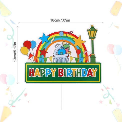 Red Brick Wall Themed Happy Birthday Cake Topper, Funny DIY Cartoon Theme Cupcake Decoration with Balloon Rainbow Trash Can Streetlights Patterns for Birthday Party Decor Celebration Supply in Saudi Arabia