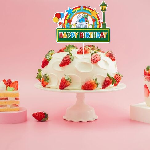 Red Brick Wall Themed Happy Birthday Cake Topper, Funny DIY Cartoon Theme Cupcake Decoration with Balloon Rainbow Trash Can Streetlights Patterns for Birthday Party Decor Celebration Supply in Saudi Arabia