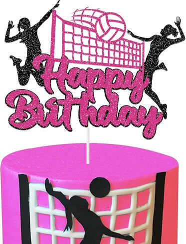 Volleyball Happy Birthday Cake Topper, Volleyball Player Cake Decor, Volleyball Theme Baby Shower Sport Birthday Party Cake Decorations Supplies for Girl (Pink) in Saudi Arabia