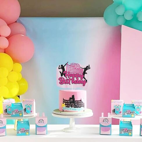 Volleyball Happy Birthday Cake Topper, Volleyball Player Cake Decor, Volleyball Theme Baby Shower Sport Birthday Party Cake Decorations Supplies for Girl (Pink) in Saudi Arabia
