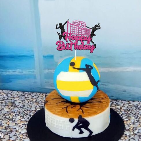 Volleyball Happy Birthday Cake Topper, Volleyball Player Cake Decor, Volleyball Theme Baby Shower Sport Birthday Party Cake Decorations Supplies for Girl (Pink) in Saudi Arabia