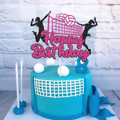 Volleyball Happy Birthday Cake Topper, Volleyball Player Cake Decor, Volleyball Theme Baby Shower Sport Birthday Party Cake Decorations Supplies for Girl (Pink) in Saudi Arabia