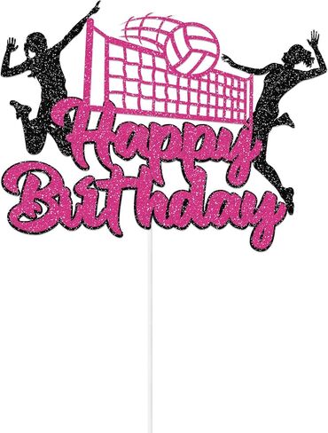 Volleyball Happy Birthday Cake Topper, Volleyball Player Cake Decor, Volleyball Theme Baby Shower Sport Birthday Party Cake Decorations Supplies for Girl (Pink) in Saudi Arabia
