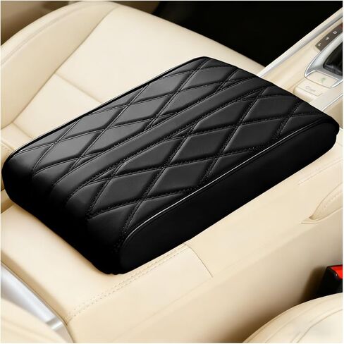 Car Center Console Cover, Nappa Leather & Memory Foam Vehicle Armrest Cushion, Waterproof Automotive Interior Arm Rest Cover Protector Accessories, Universal for SUV Sedan Truck (Black) in Saudi Arabia