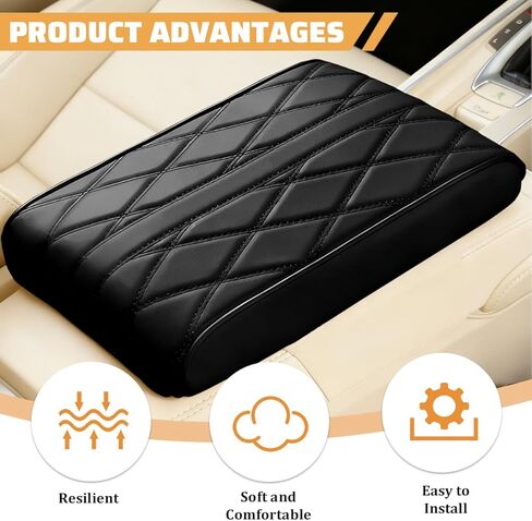Car Center Console Cover, Nappa Leather & Memory Foam Vehicle Armrest Cushion, Waterproof Automotive Interior Arm Rest Cover Protector Accessories, Universal for SUV Sedan Truck (Black) in Saudi Arabia