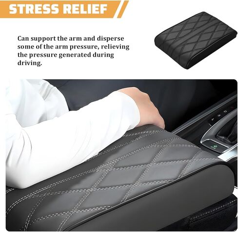Car Center Console Cover, Nappa Leather & Memory Foam Vehicle Armrest Cushion, Waterproof Automotive Interior Arm Rest Cover Protector Accessories, Universal for SUV Sedan Truck (Black) in Saudi Arabia