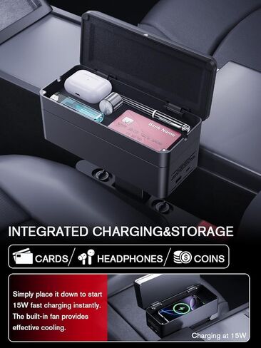 for 2-in-1 Car Armrest & Car Seat Gap Filler - Adjustable Sponge Armrest with 9-Level Height - 15W Wireless Charging & 50W Power Dock - Dual-Layer Car Storage Box - Fits Driver & Passenger in Saudi Arabia