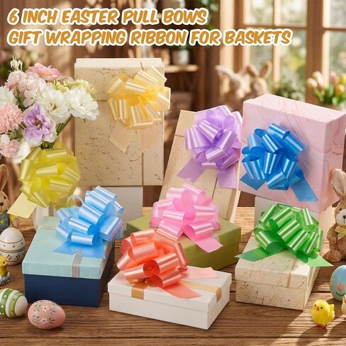 Sanwuta 64 Pcs 64 Pcs Easter Pull Bows, Large Easter Gift Wrapping Bows 6 Inch for Easter Gift Basket Bag Box Assorted Gift Pull Bows Birthday Wedding Party Wrapping Decoration Supplies in Saudi Arabia
