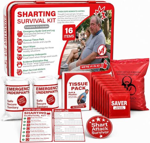 Hawkrown Funny Shart Survival Kit, Funny Gag Kit for Men, Novelty Birthday Gift for Men, Father's Day Prank Gift, Includes Disposable Underpants, Wet Wipes, Reusable Tin in Saudi Arabia