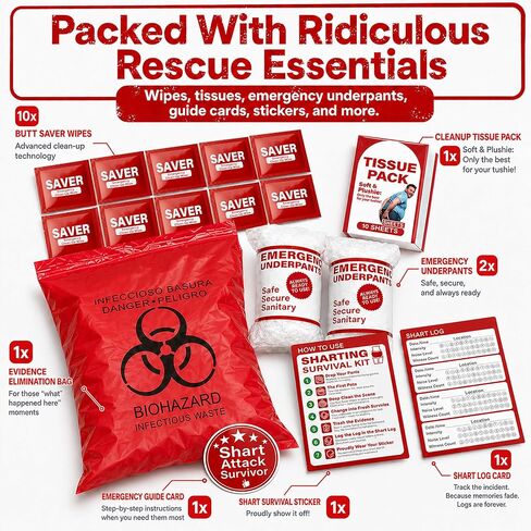 Hawkrown Funny Shart Survival Kit, Funny Gag Kit for Men, Novelty Birthday Gift for Men, Father's Day Prank Gift, Includes Disposable Underpants, Wet Wipes, Reusable Tin in Saudi Arabia