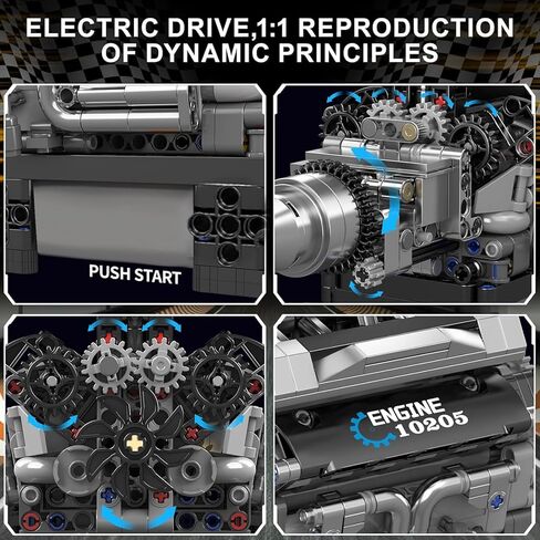مجموعات لبنات بناء المحرك V12 ، مجموعة طرازات محرك السيارات 10205 التي تعمل ، بناء محرك MINI MODER الخاص بك ، ألعاب هندسة بناء محرك 12 أسطوانة للأطفال/البالغين (733+PCS) in Kuwait