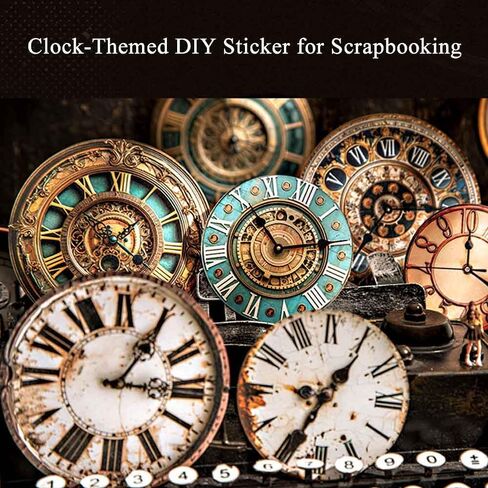 90PCS Steampunk Clock Junk Journal Supplies, Vintage Cardstock Clock Faces with Movable Hands & Metal Brads, DIY Scrapbook Embellishments for Junk Journal, Collage, Mixed Media Craft in Saudi Arabia
