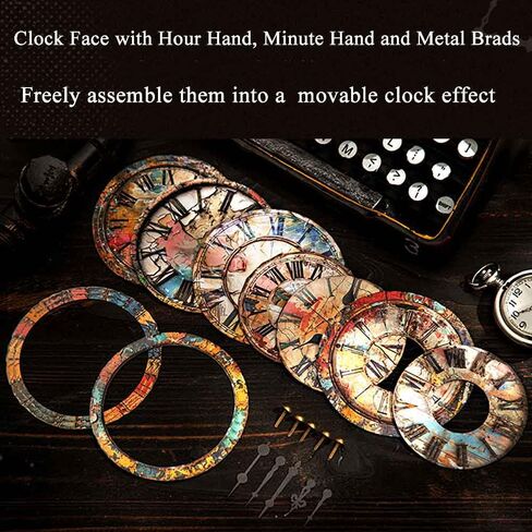 90PCS Steampunk Clock Junk Journal Supplies, Vintage Cardstock Clock Faces with Movable Hands & Metal Brads, DIY Scrapbook Embellishments for Junk Journal, Collage, Mixed Media Craft in Saudi Arabia