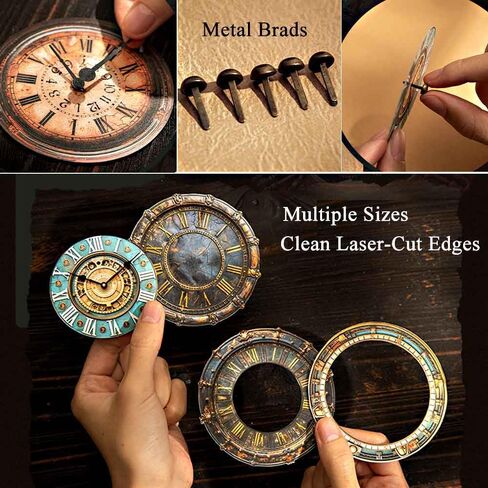 90PCS Steampunk Clock Junk Journal Supplies, Vintage Cardstock Clock Faces with Movable Hands & Metal Brads, DIY Scrapbook Embellishments for Junk Journal, Collage, Mixed Media Craft in Saudi Arabia