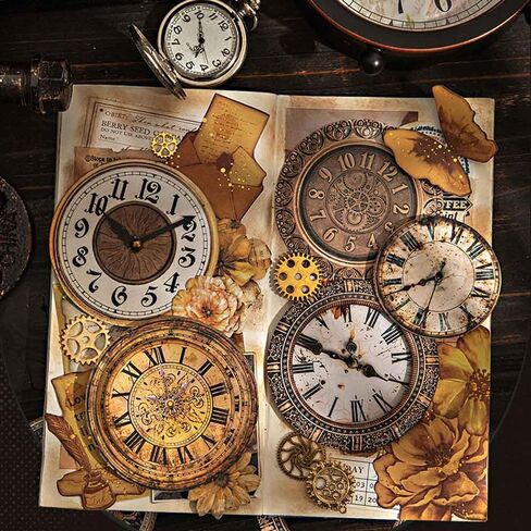 90PCS Steampunk Clock Junk Journal Supplies, Vintage Cardstock Clock Faces with Movable Hands & Metal Brads, DIY Scrapbook Embellishments for Junk Journal, Collage, Mixed Media Craft in Saudi Arabia