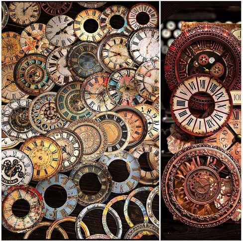 90PCS Steampunk Clock Junk Journal Supplies, Vintage Cardstock Clock Faces with Movable Hands & Metal Brads, DIY Scrapbook Embellishments for Junk Journal, Collage, Mixed Media Craft in Saudi Arabia