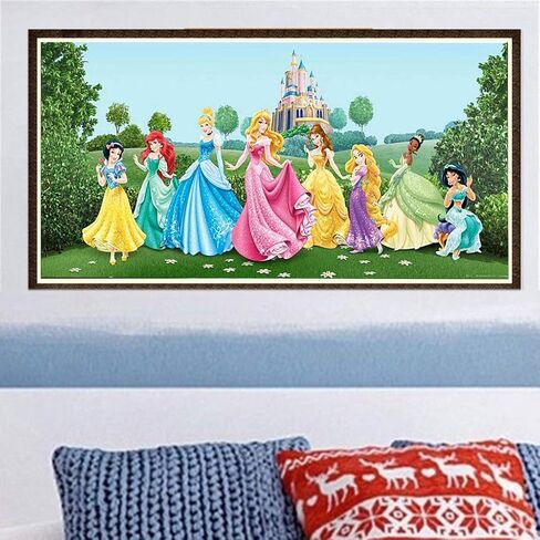 DIY 5D Diamond Art Kits Full Drill, Eight Pricesses Cinderella Aurora Ariel Belle Jasmine Tiana Rapunzel Rhinestone Embroidery Pictures Cross Stitch for Home Wall Decoration 11.81x19.68 inch in Saudi Arabia