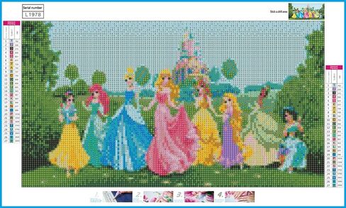 DIY 5D Diamond Art Kits Full Drill, Eight Pricesses Cinderella Aurora Ariel Belle Jasmine Tiana Rapunzel Rhinestone Embroidery Pictures Cross Stitch for Home Wall Decoration 11.81x19.68 inch in Saudi Arabia