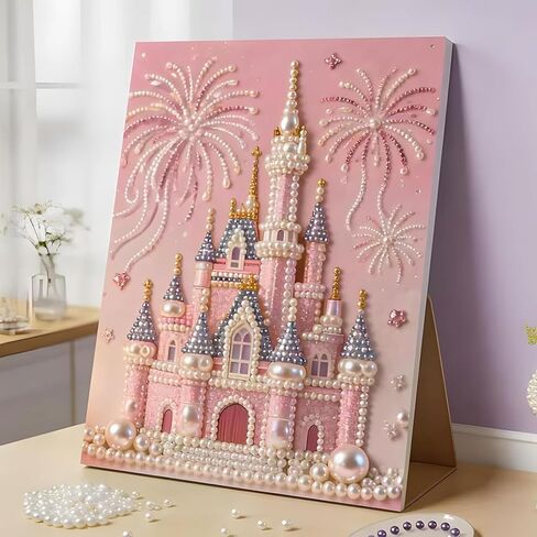 مجموعة طلاء اللؤلؤ ثلاثية الأبعاد DIY، تصميم القلعة مع الألعاب النارية، حرفة فنية من اللؤلؤ البلاستيكي للبالغين والمبتدئين، ديكور جدار المنزل in Kuwait