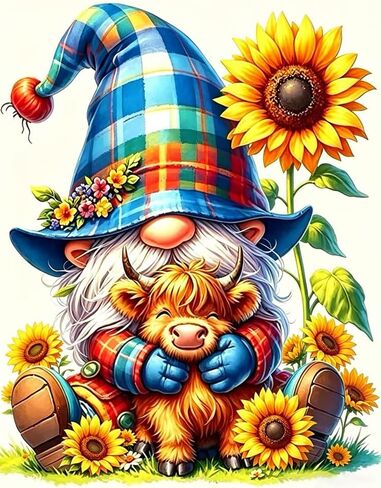 TYPUSOK Gnome Diamond Art Kits for Adults,Highland Cow Round Full Drill 5D Diamond Painting Kits for Beginners,Sunflower DIY Diamond Dots Pictures Gem Art Kit,Home Wall Decor 12x16in in Kuwait
