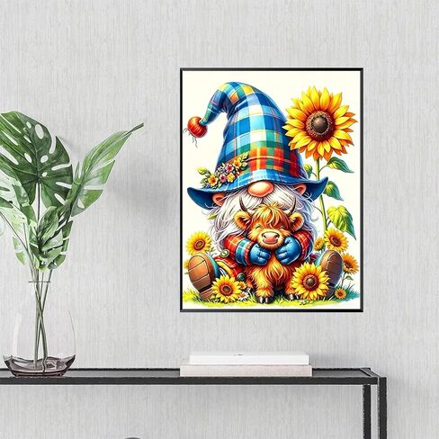 TYPUSOK Gnome Diamond Art Kits for Adults,Highland Cow Round Full Drill 5D Diamond Painting Kits for Beginners,Sunflower DIY Diamond Dots Pictures Gem Art Kit,Home Wall Decor 12x16in in Kuwait