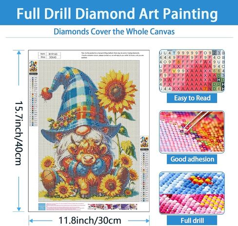 TYPUSOK Gnome Diamond Art Kits for Adults,Highland Cow Round Full Drill 5D Diamond Painting Kits for Beginners,Sunflower DIY Diamond Dots Pictures Gem Art Kit,Home Wall Decor 12x16in in Kuwait