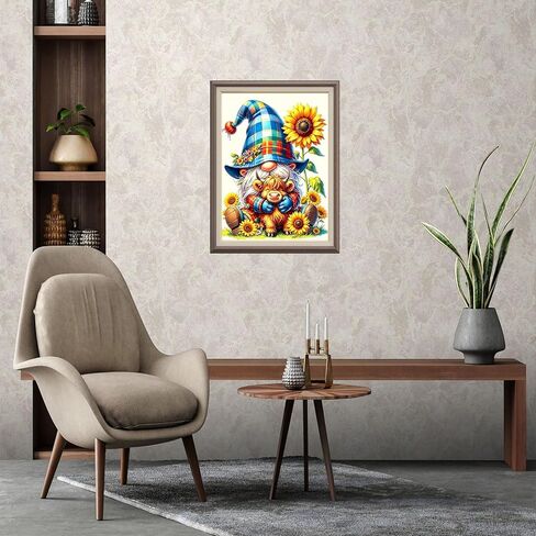 TYPUSOK Gnome Diamond Art Kits for Adults,Highland Cow Round Full Drill 5D Diamond Painting Kits for Beginners,Sunflower DIY Diamond Dots Pictures Gem Art Kit,Home Wall Decor 12x16in in Kuwait