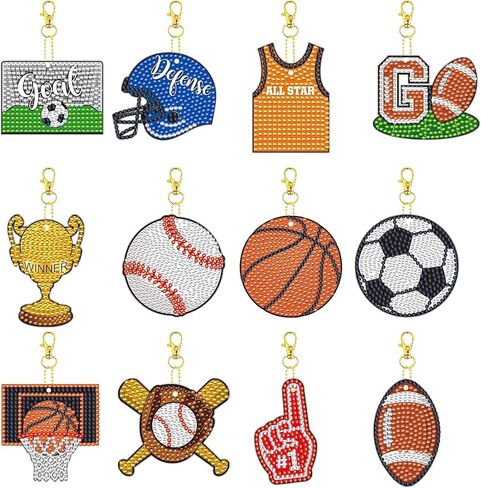 12 Pcs Sport Balls 5D DIY Diamond Art Painting Keychains Kits for Adult Beginners. Double Sided Hanging Sport Balls Keychains and Ornaments for Decoration Gifts (key04) in Kuwait