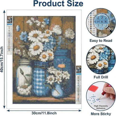 Diasy Diamond Art Kits for Adults, Flowers Diamond Painting Kits for Beginners, 5D Full Drill Gem Art Paint with Diamonds Dots Crafts Kits for Home Decor Gift 12x16inch in Kuwait