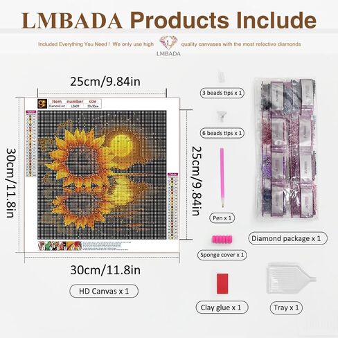 LMBADA Sunflowers Diamond Painting Kits for Adults, 5D Floral Diamond Art Kits for Beginner, Round Full Drill Painting DIY Dot Gem Crafts Home Wall Decor Gift 12x12 Inch in Kuwait