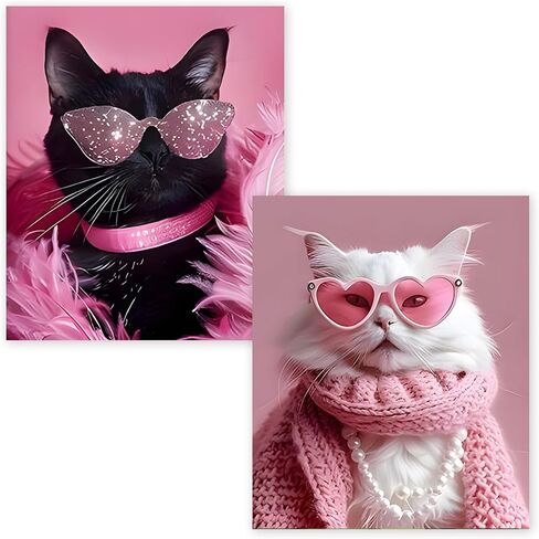 Qykwz Coquette Trendy Black Cat Diamond Painting Kits for Adults, Cat Lover Gifts, Funky Pink Sunglasses Kitty Diamond Art Kits, DIY Full Drill Gem Art Kit for Home Wall Decor,10x11.8 Inch in Saudi Arabia