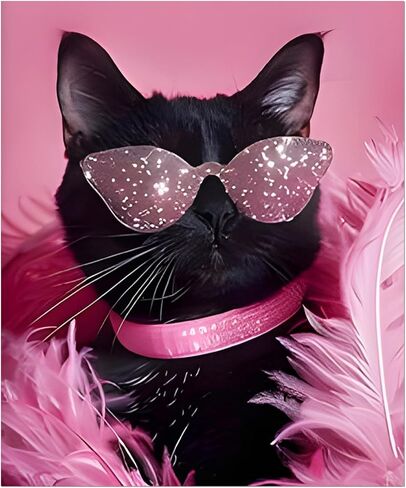 Qykwz Coquette Trendy Black Cat Diamond Painting Kits for Adults, Cat Lover Gifts, Funky Pink Sunglasses Kitty Diamond Art Kits, DIY Full Drill Gem Art Kit for Home Wall Decor,10x11.8 Inch in Saudi Arabia