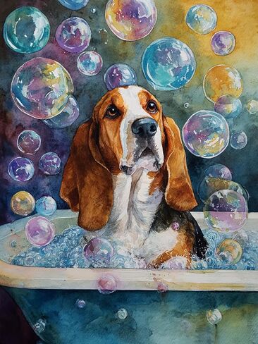 CDYCNXZ Basset Hound Dog 5D الماس اللوحة للبالغين، الكلب في حوض الاستحمام كامل جولة الحفر الماس الفن للمبتدئين جوهرة اللوحة الحرف ديكور جدار الحمام 12x16 بوصة in Kuwait