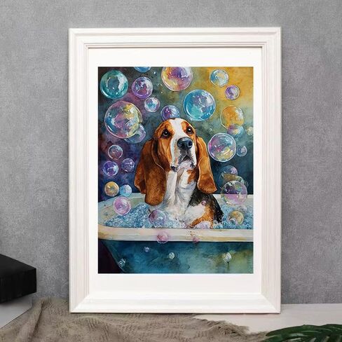 CDYCNXZ Basset Hound Dog 5D الماس اللوحة للبالغين، الكلب في حوض الاستحمام كامل جولة الحفر الماس الفن للمبتدئين جوهرة اللوحة الحرف ديكور جدار الحمام 12x16 بوصة in Kuwait