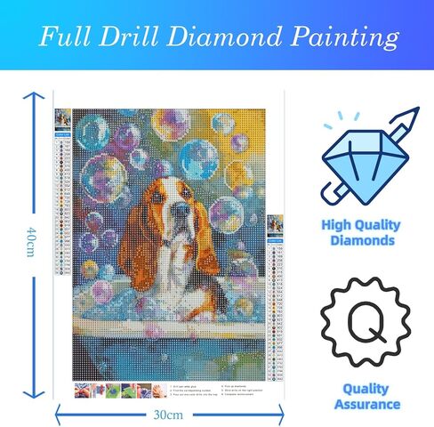 CDYCNXZ Basset Hound Dog 5D الماس اللوحة للبالغين، الكلب في حوض الاستحمام كامل جولة الحفر الماس الفن للمبتدئين جوهرة اللوحة الحرف ديكور جدار الحمام 12x16 بوصة in Kuwait