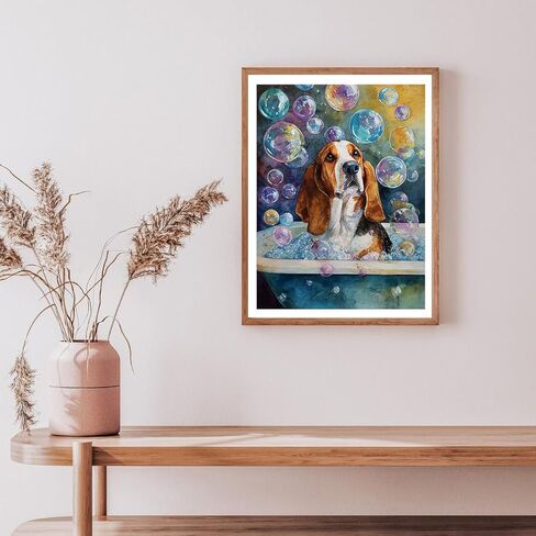 CDYCNXZ Basset Hound Dog 5D الماس اللوحة للبالغين، الكلب في حوض الاستحمام كامل جولة الحفر الماس الفن للمبتدئين جوهرة اللوحة الحرف ديكور جدار الحمام 12x16 بوصة in Kuwait