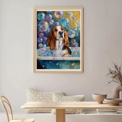 CDYCNXZ Basset Hound Dog 5D الماس اللوحة للبالغين، الكلب في حوض الاستحمام كامل جولة الحفر الماس الفن للمبتدئين جوهرة اللوحة الحرف ديكور جدار الحمام 12x16 بوصة in Kuwait