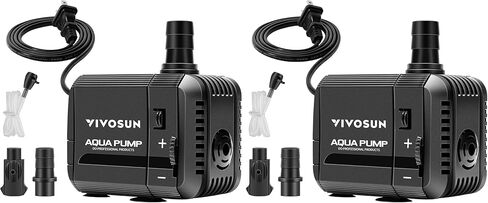 VIVOSUN 2-pack 210GPH Submersible Pump(800L/H, 8W), Ultra Quiet Water Pump with 3.3ft High Lift, Fountain Pump with 5ft Power Cord, 2 Nozzles for Fish Tank, Pond, Aquarium, Statuary, Hydroponics in Kuwait