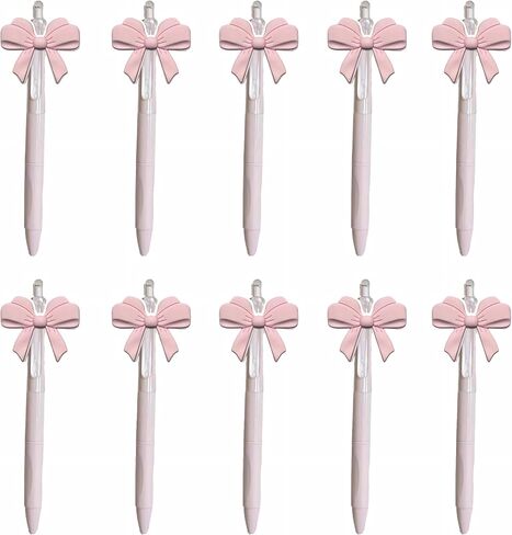 cute pink ballpoint bow pens for girls, aesthetic kawaii retractable pens sets for gift, soft grip pen office smooth writing school supplies, coquette party favors stuff for desk accessories (10 pcs ) in Saudi Arabia