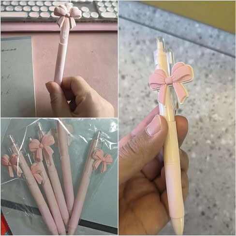 cute pink ballpoint bow pens for girls, aesthetic kawaii retractable pens sets for gift, soft grip pen office smooth writing school supplies, coquette party favors stuff for desk accessories (10 pcs ) in Saudi Arabia