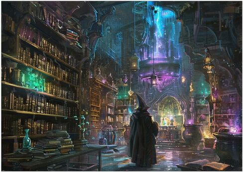 Wizard’s Library Jigsaw Puzzle 1000 Pieces for Adults - Enchanted Library and Spellbook Fantasy Art Gift for Magic Lovers - 1000pc Horizontal Puzzles (50x70cm / 19.685"x27.559") in Saudi Arabia