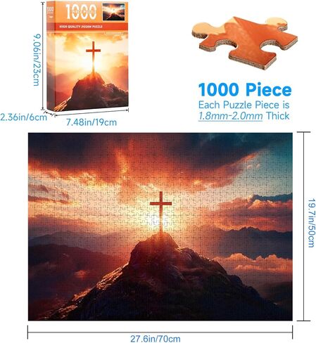 Adults Beautiful Christian Cross on The Mountaintop Sunrise Scene Jigsaw Puzzles with Faith Message Inspirational Religious Puzzle Hard Challenging Family Puzzle with Letter on Back (27.6"X19.7") in Saudi Arabia