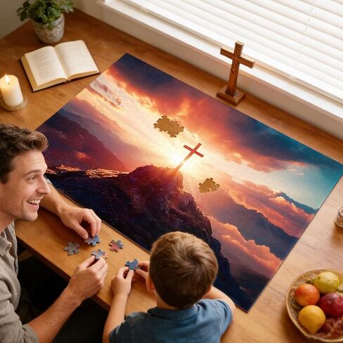Adults Beautiful Christian Cross on The Mountaintop Sunrise Scene Jigsaw Puzzles with Faith Message Inspirational Religious Puzzle Hard Challenging Family Puzzle with Letter on Back (27.6"X19.7") in Saudi Arabia
