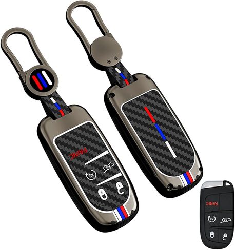 Metal Key Fob Cover Case for Jeep Grand Cherokee Wrangler Dodge Durango Challenger Renegade Patriot Grand Comander Journey Fiat Dart Chrysler 200 300 Ram 1500 Accessories with Keychain in Saudi Arabia